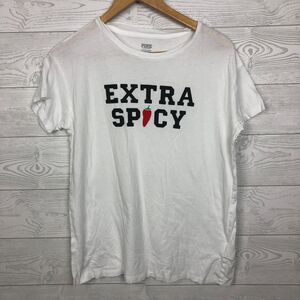 PINK Victoria's Secret Women's Size XS Short Sleeve Tee Shirt EXTRA SPICY White